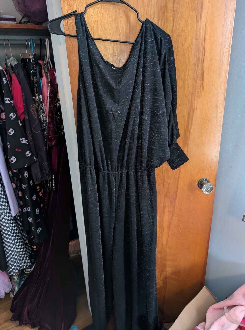 Unique Vintage Green Sparkle One Shoulder Jumpsuit Sz XL